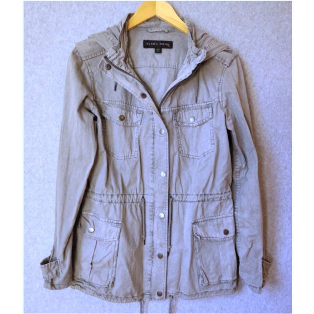 Blanc Noir Hooded Anorak Utility Jacket Women's Small Gray Zip Up 100% Cotton